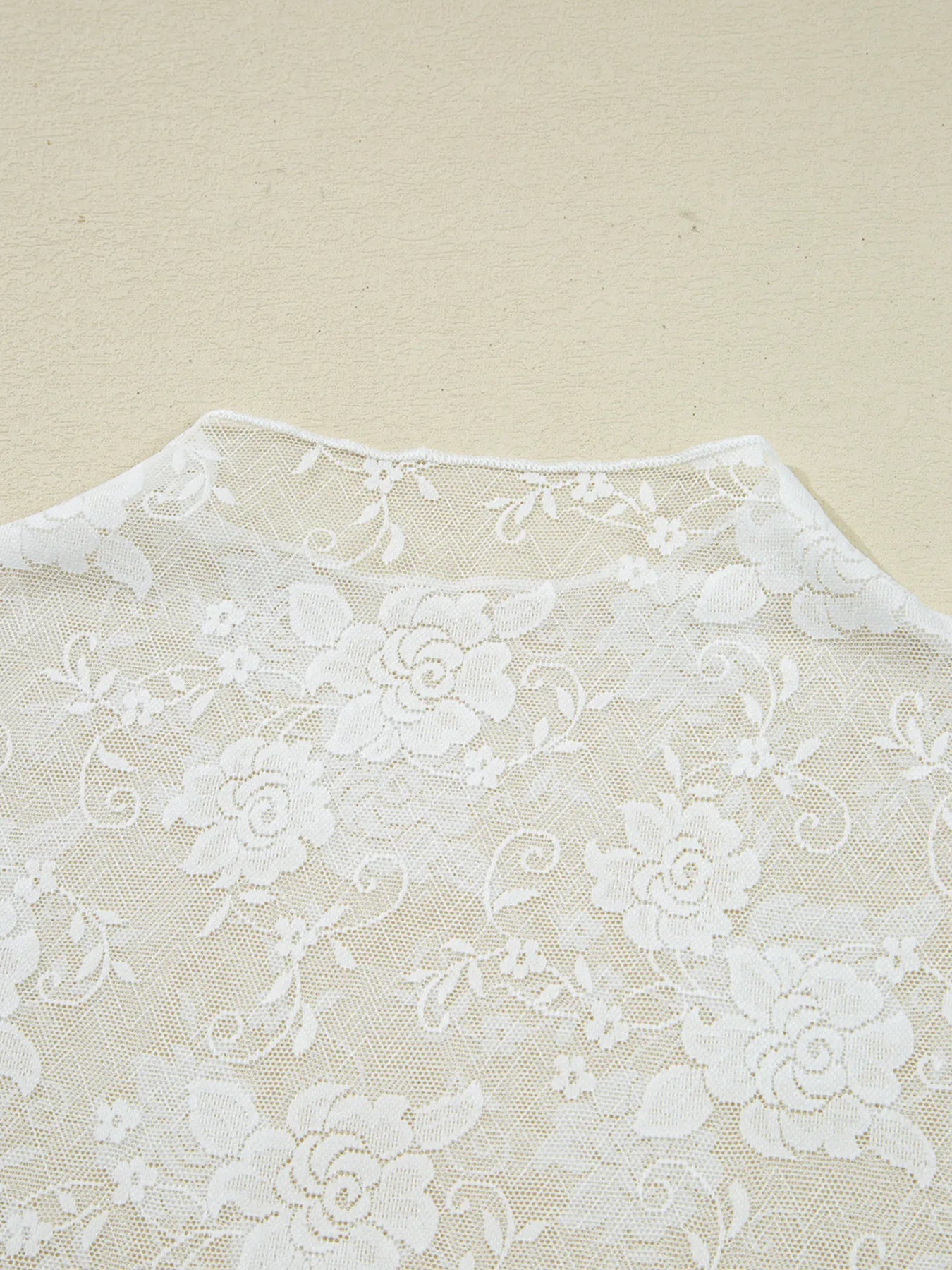 Sheer Floral Lace Mesh Mock Neck Long Sleeve Top OutfitFlow