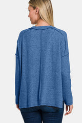 Outfit Flow - Zenana Full Size Exposed Seam Brushed Round Neck Sweater