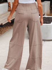 Mineral Wash Exposed Seam Drawstring Elastic Waistband Wide Leg Cargo Pants OutfitFlow