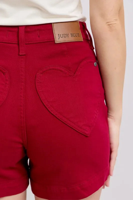Judy Blue Full Size High Waist Tummy Control Garment Dyed Heart Shaped Denim Shorts Plus Size OutfitFlow