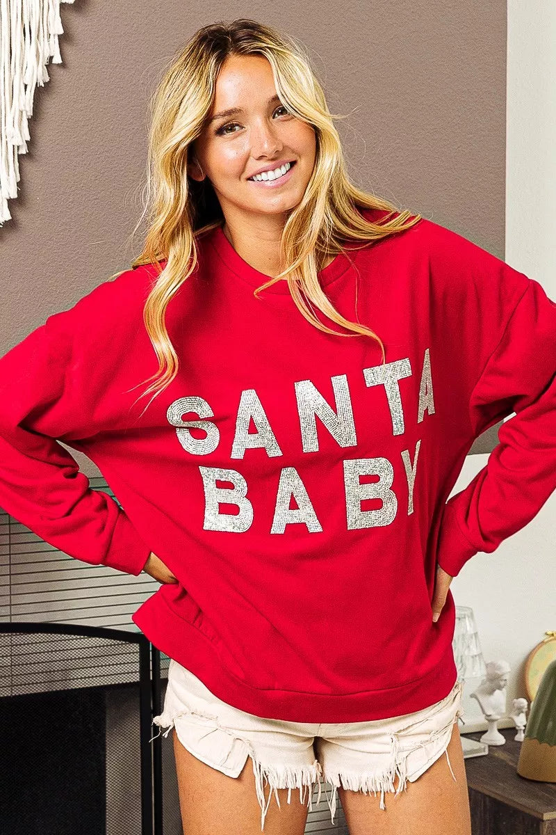 BiBi Santa Baby Lettering Christmas Sweatshirt OutfitFlow