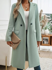Devine Pocketed Collared Neck Long Sleeve Coat Trendsi