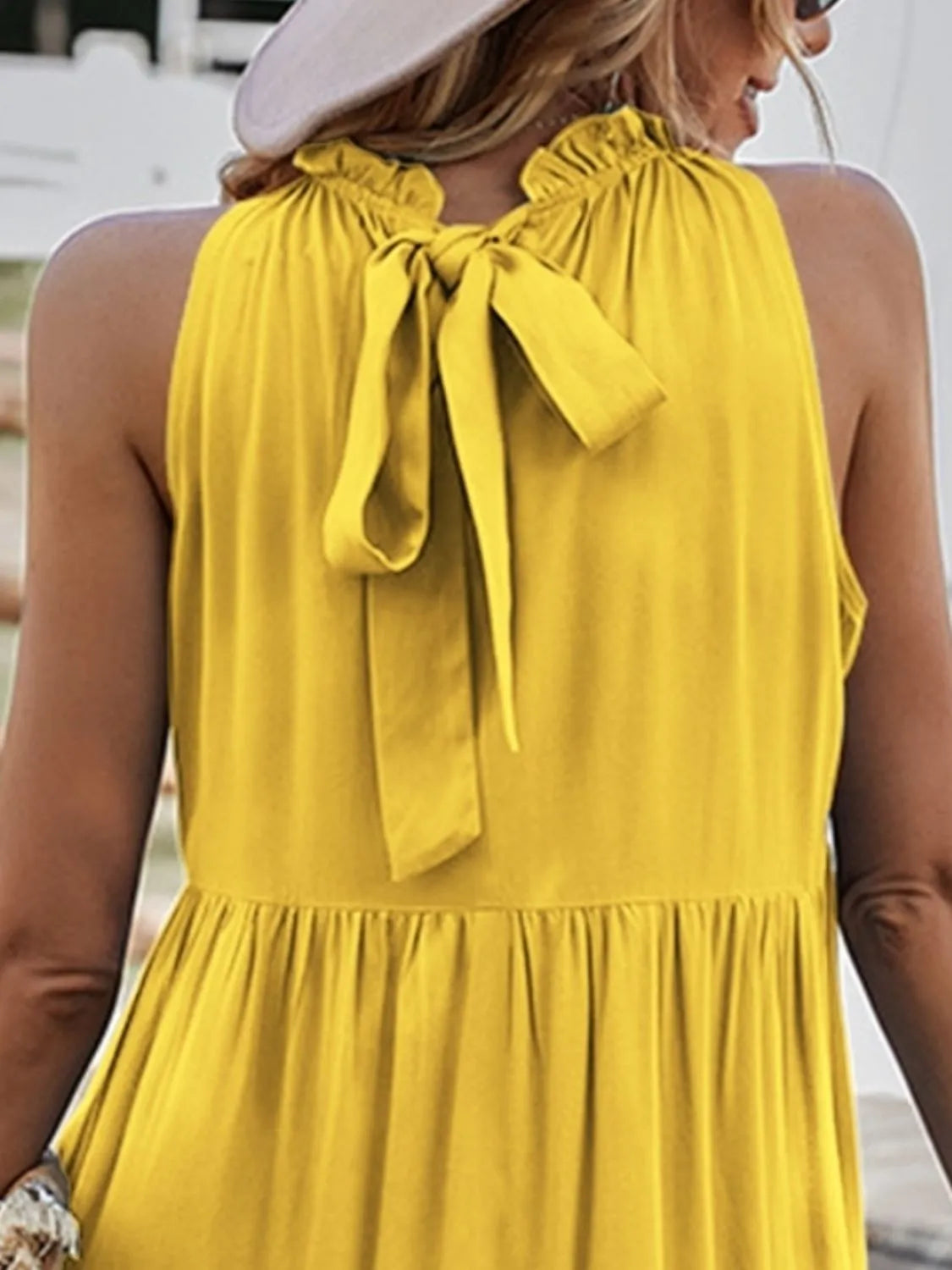 Ruffled Hem Sleeveless Mini Dress OutfitFlow