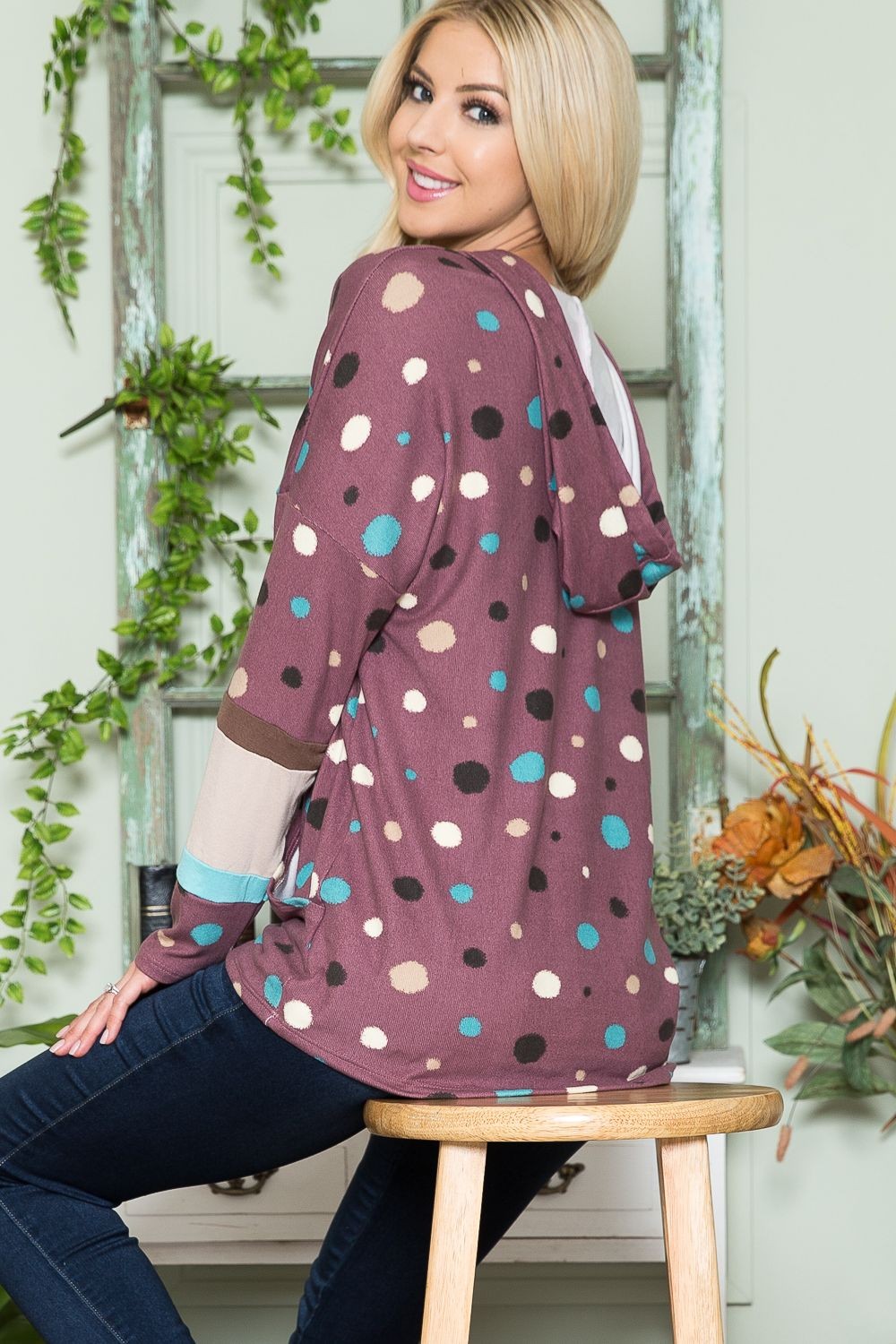 Outfit Flow - Celeste Full Size Polka Dot Drawstring Hoodie