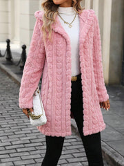 Outfit Flow - Heart Open Front Hooded Fuzzy Coat