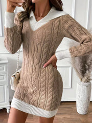 Cable Knit Contrast Trim Sweater Dress OutfitFlow
