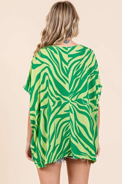 Mittoshop Zebra Print V-Neck Short Sleeve Oversized Top OutfitFlow