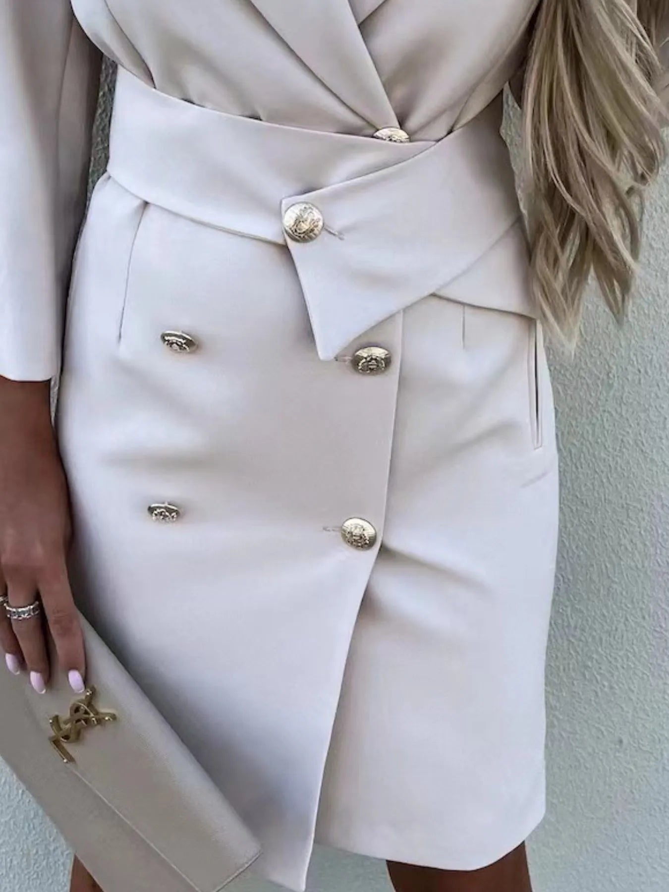Double-Breasted Lapel Collar Longline Blazer OutfitFlow