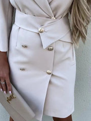 Double-Breasted Lapel Collar Longline Blazer OutfitFlow