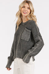 Outfit Flow - Mittoshop Distressed Hem Round Neck Dropped Shoulder Sweater