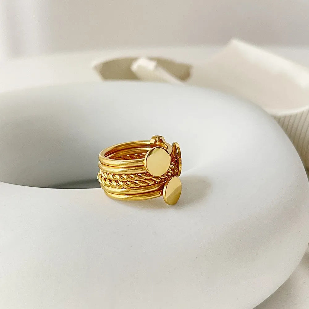 18K Gold-Plated Stainless Steel Wide Band Ring OutfitFlow