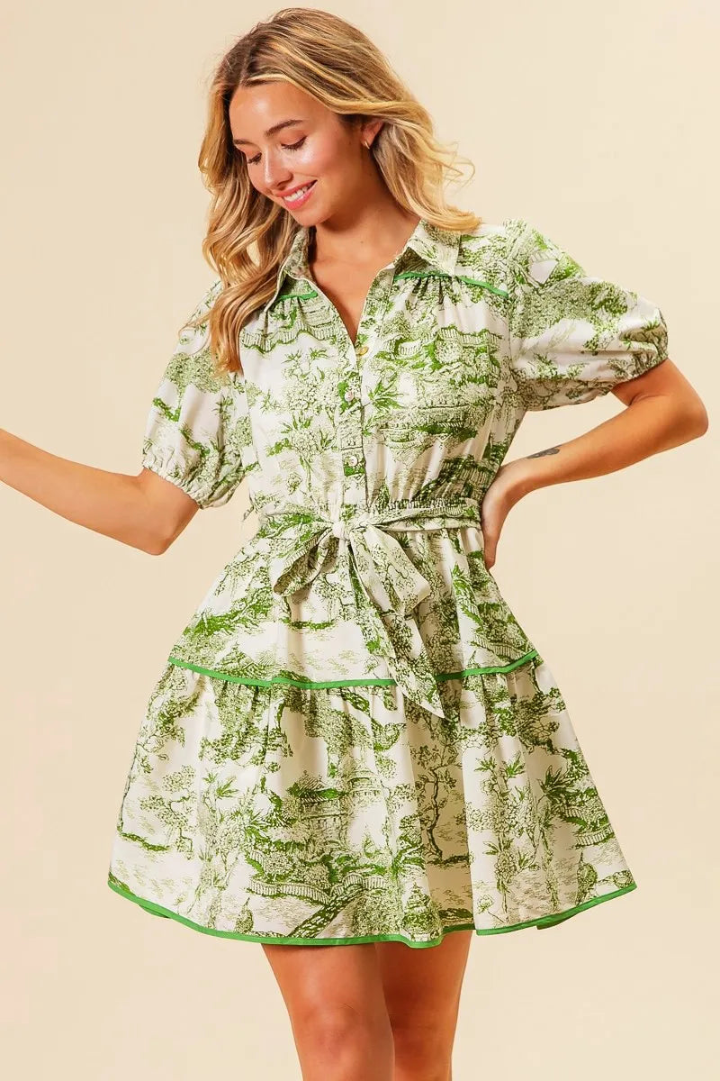 BiBi Woven Printed Tiered Dress OutfitFlow