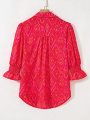 Diamond Print Flounce Sleeve Shirt OutfitFlow