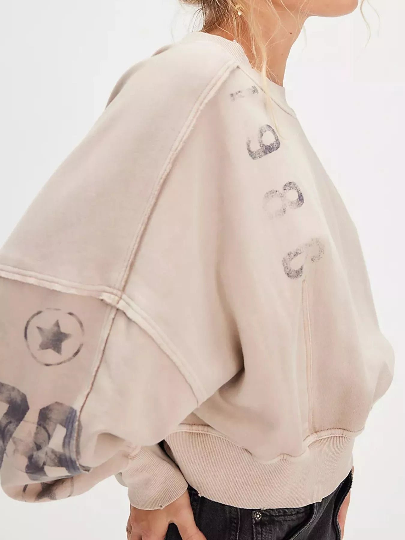 Printed Round Neck Dropped Shoulder Sweatshirt OutfitFlow
