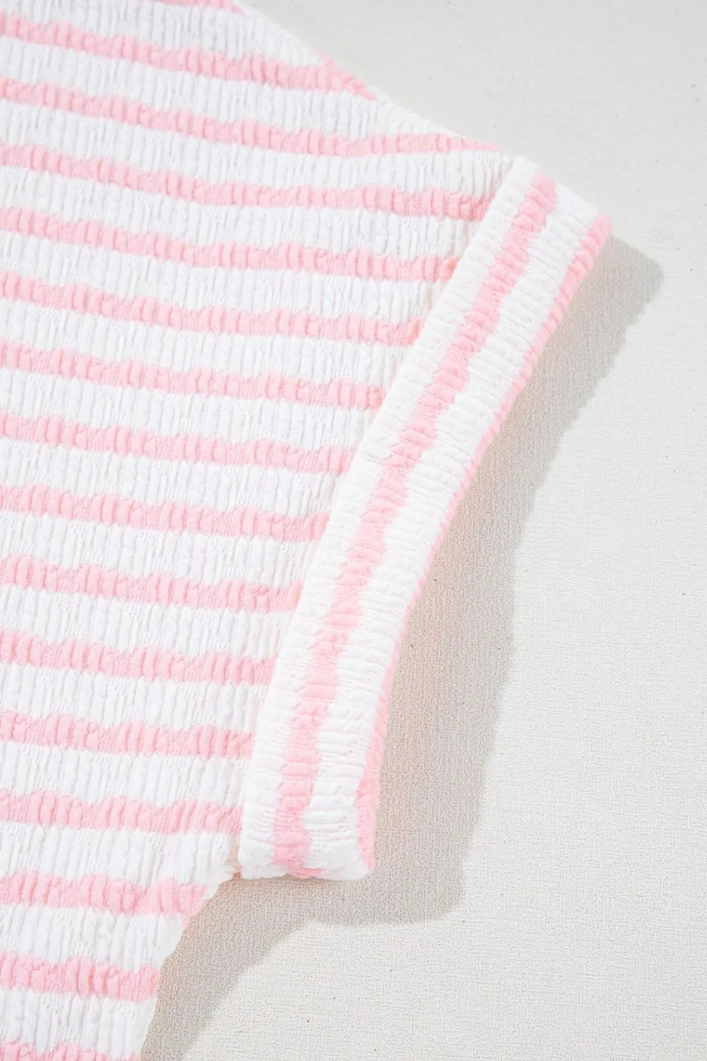 Stripe Knitted Short Sleeve Top and Drawstring Shorts Set OutfitFlow