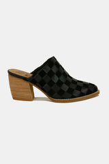 Beast Fashion Woven Checkerboard Block Heel Mule Shoes OutfitFlow