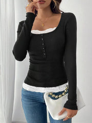 Lace Detail Long Sleeve T-Shirt OutfitFlow