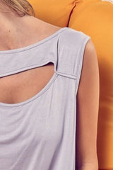 BiBi Rayon Span Knit With Cut Out Front Sleeveless Top OutfitFlow