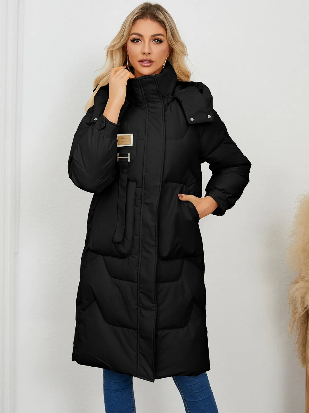 Long Sleeve Longline Hooded Winter Coat OutfitFlow