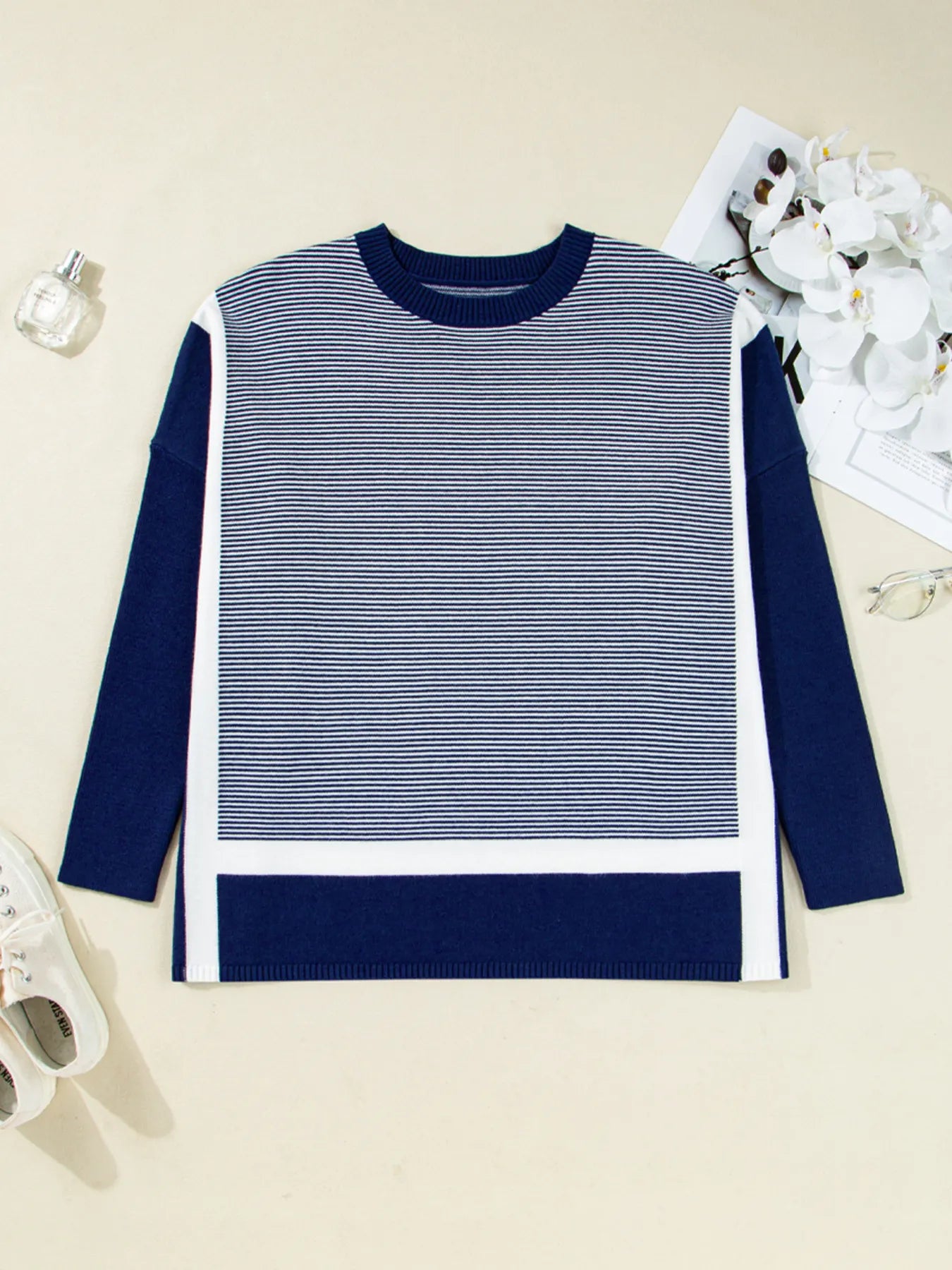 Stripe Dolman Oversize Tunic Sweater Trendsi