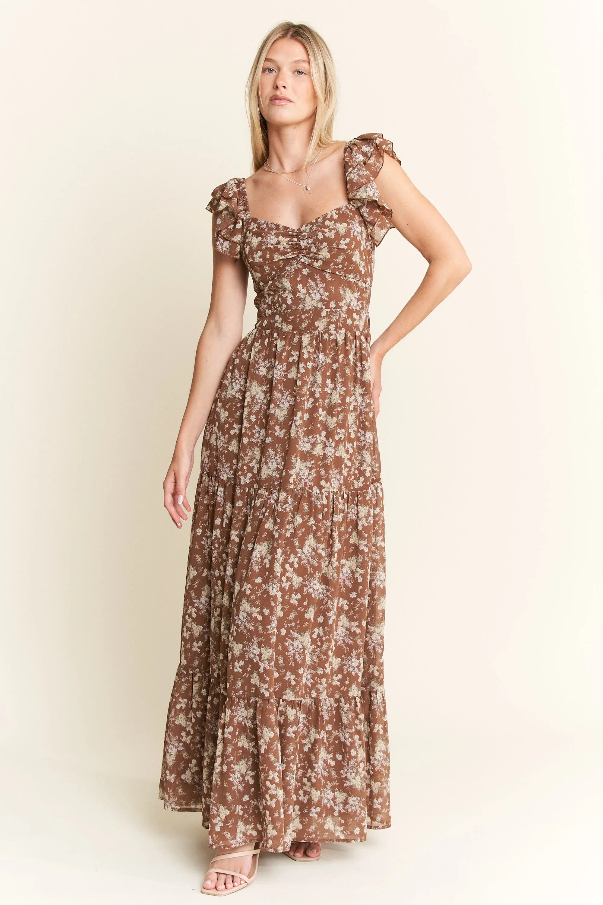 Jade By Jane Ruffle Sleeve Tiered Maxi Dress OutfitFlow