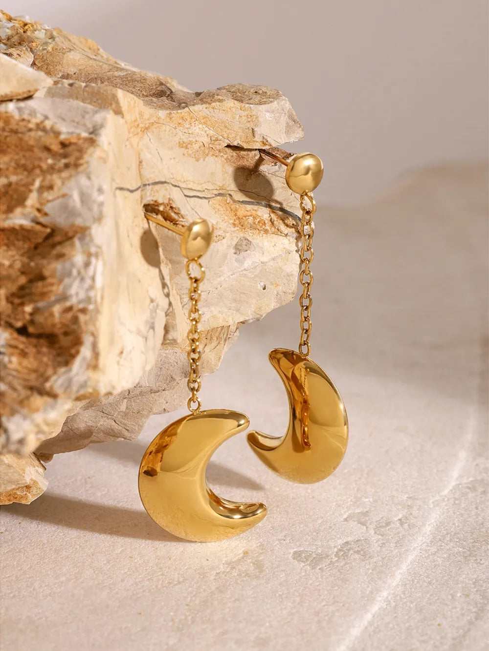 Stainless Steel Moon Dangle Earrings OutfitFlow