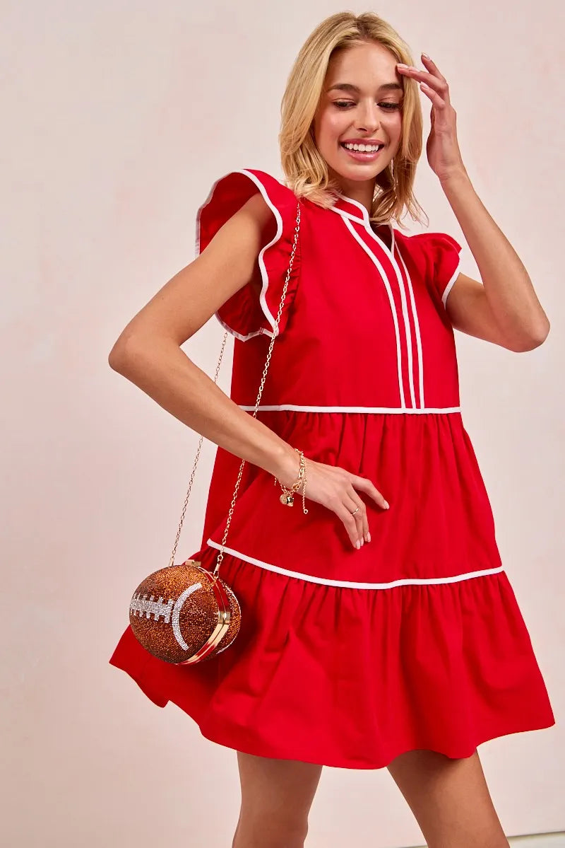 BiBi Gameday Theme Contrast Binding Ruffled Dress OutfitFlow