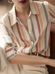 Striped Button-Up Long Sleeve Shirt OutfitFlow