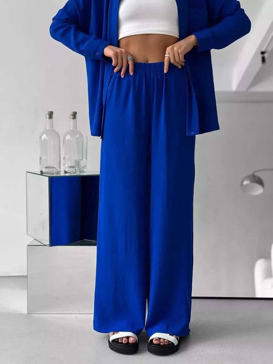 Button Up Long Sleeve Shirt and Pants Set OutfitFlow