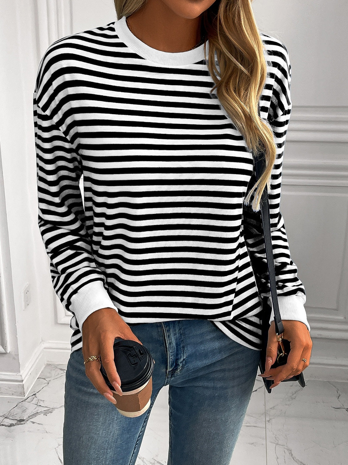 Outfit Flow - Ivy Lane Striped Round Neck Long Sleeve Sweatshirt