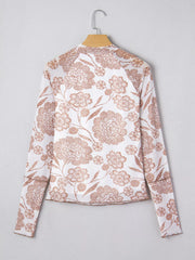 Thumbhole Long Sleeve Floral Print Mesh Top Trendsi