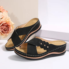 Crisscross Open Toe Wedge Sandals OutfitFlow