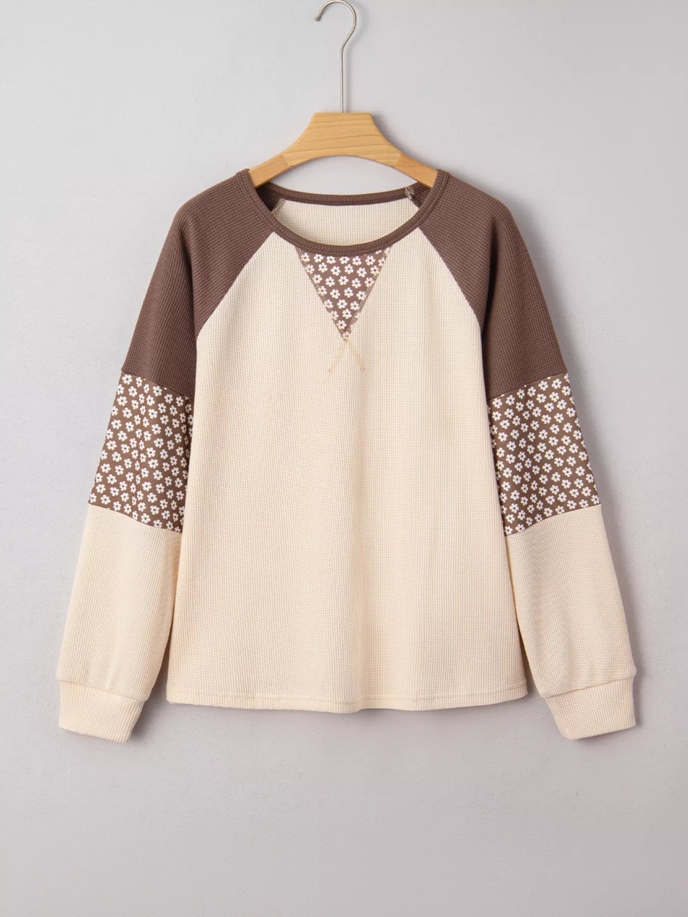 Floral Print Patchwork Color Block Long Sleeve Top Trendsi