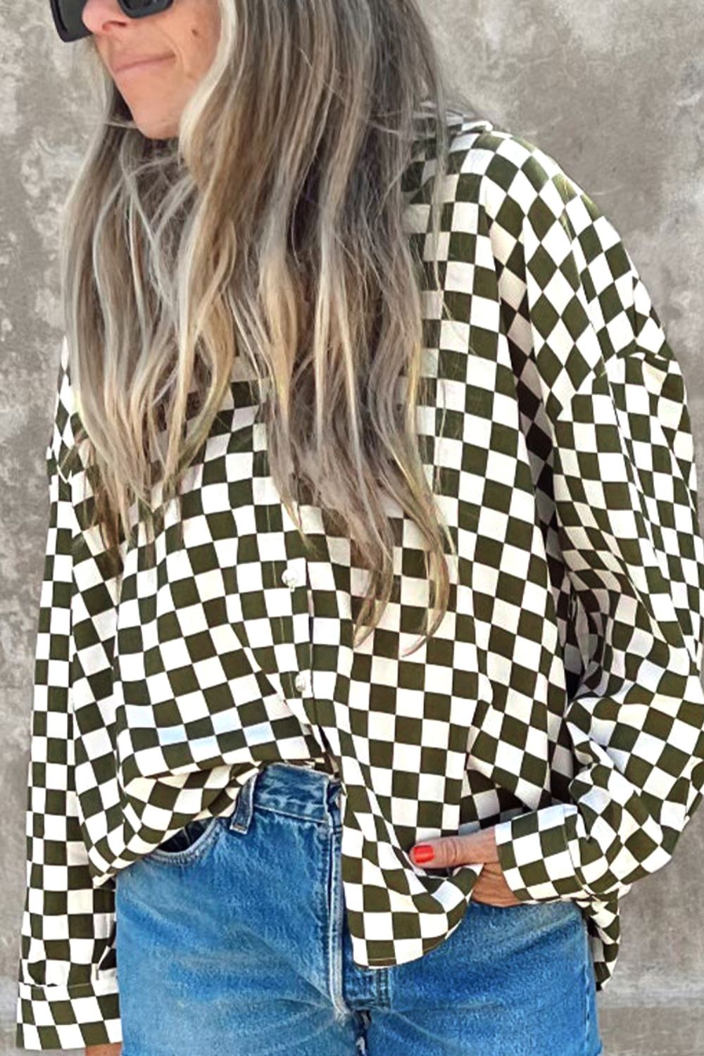 Outfit Flow - Checkered Collared Neck Long Sleeve Shirt