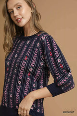 Umgee Jacquard Knit Puff Sleeve Sweater OutfitFlow