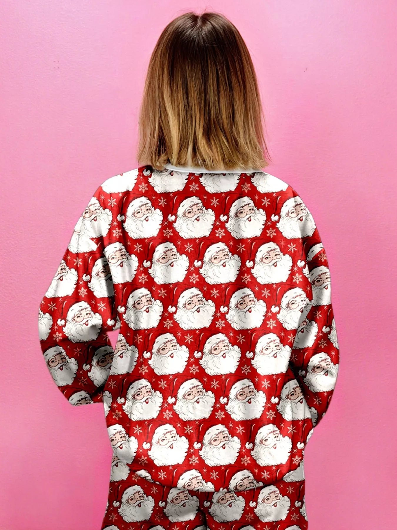 Christmas Santa Print Round Neck Top and Shorts Lounge Set OutfitFlow