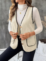 V-Neck Button Up Vest Coat Apricot Trendsi