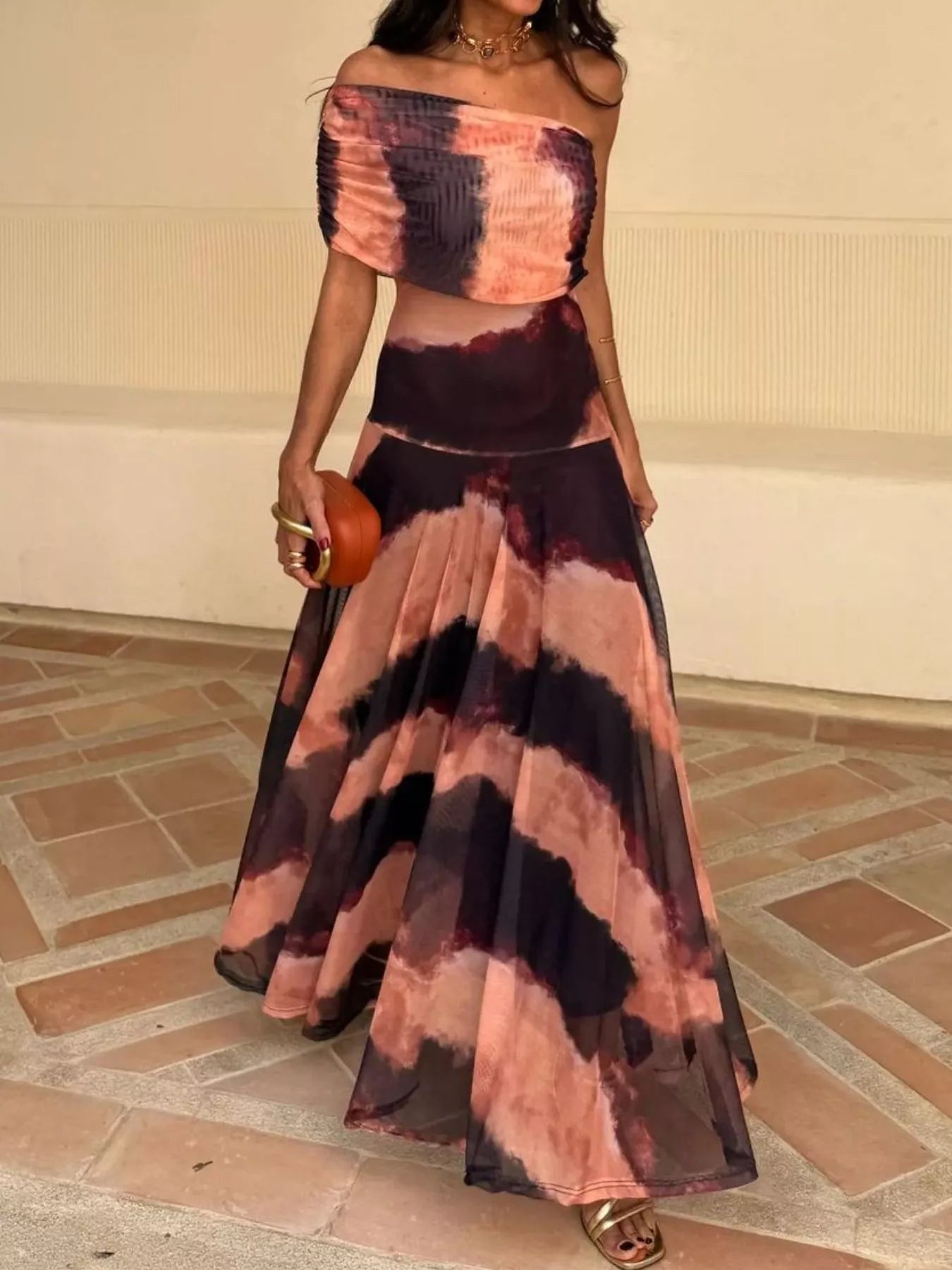 Printed Short Sleeve Maxi Dress OutfitFlow