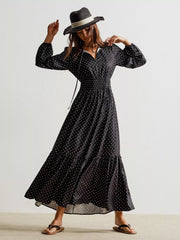 Polka Dot Long Sleeve Maxi Dress OutfitFlow