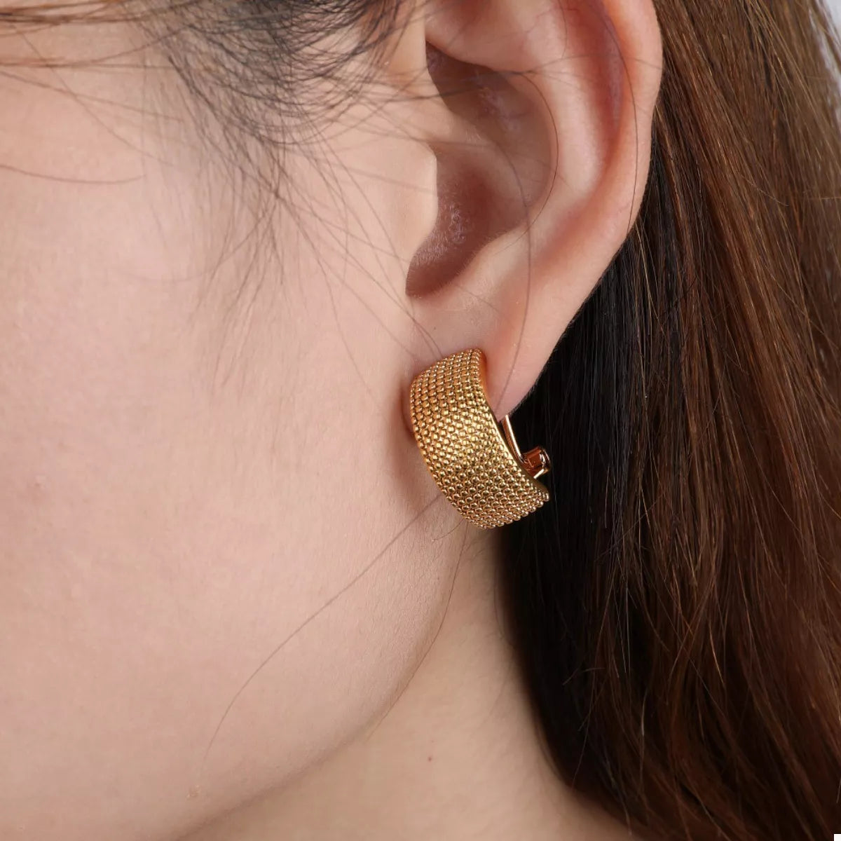 18K Gold-Plated Textured Wide Band Hoop Earrings OutfitFlow
