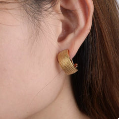 18K Gold-Plated Textured Wide Band Hoop Earrings OutfitFlow