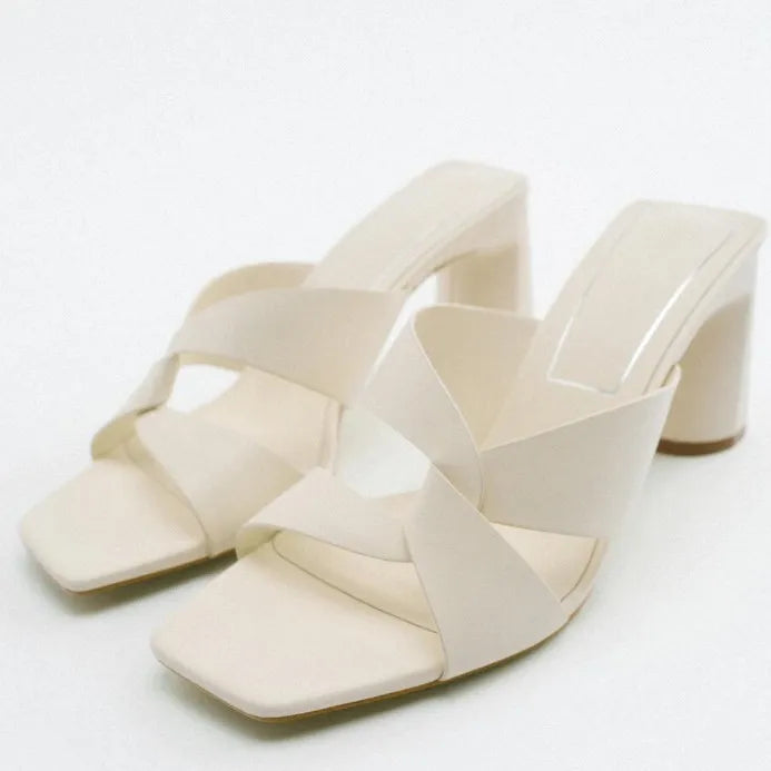 Open Toe Block Heels Sandals White OutfitFlow