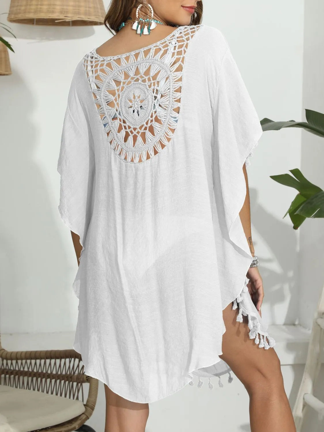 Tassel Crochet Round Neck Cover-Up OutfitFlow