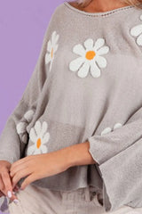 BiBi Flower Embroidery Loose Fit Knit Top OutfitFlow