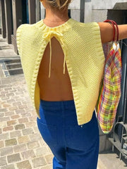 Back Tie Detail Sweater Vest OutfitFlow