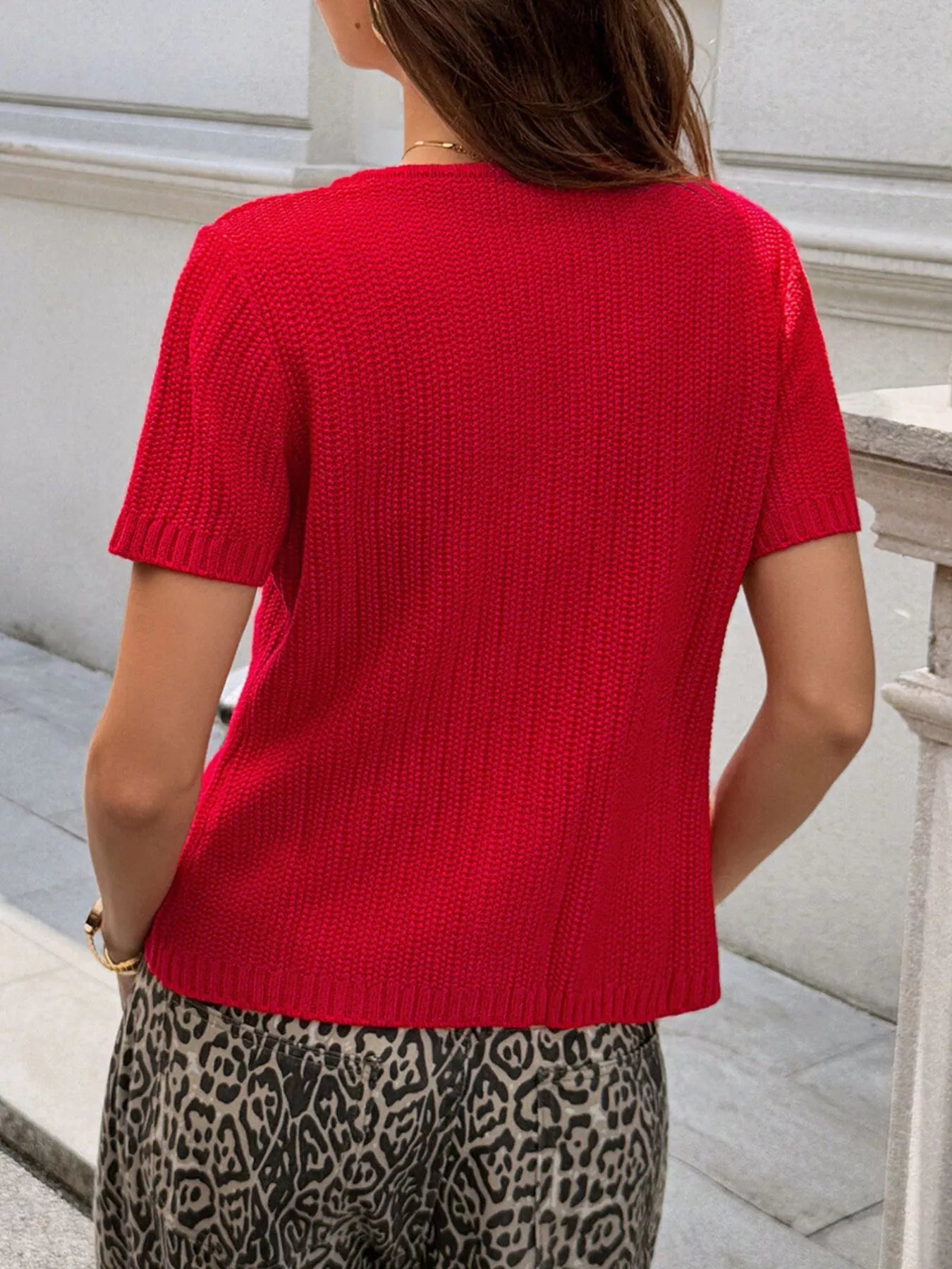 Button Down Short Sleeve Cardigan OutfitFlow