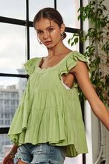 ADORA Ruffle Sleeve Babydoll Tunic Top OutfitFlow