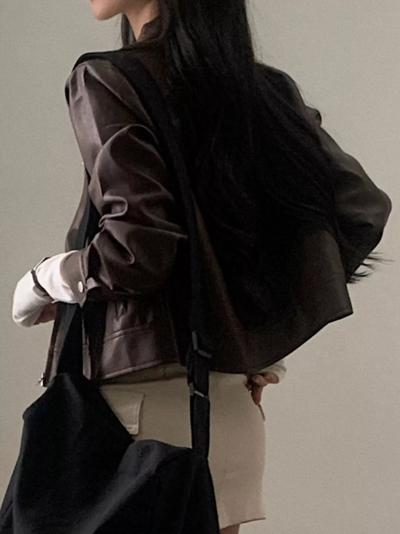 Cropped Zip Up Leather Jacket Trendsi
