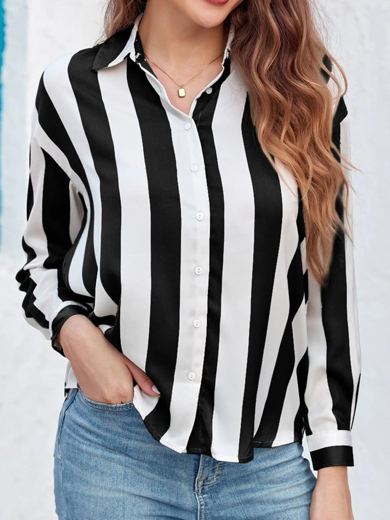 Striped Relaxed Button Up Shirt OutfitFlow