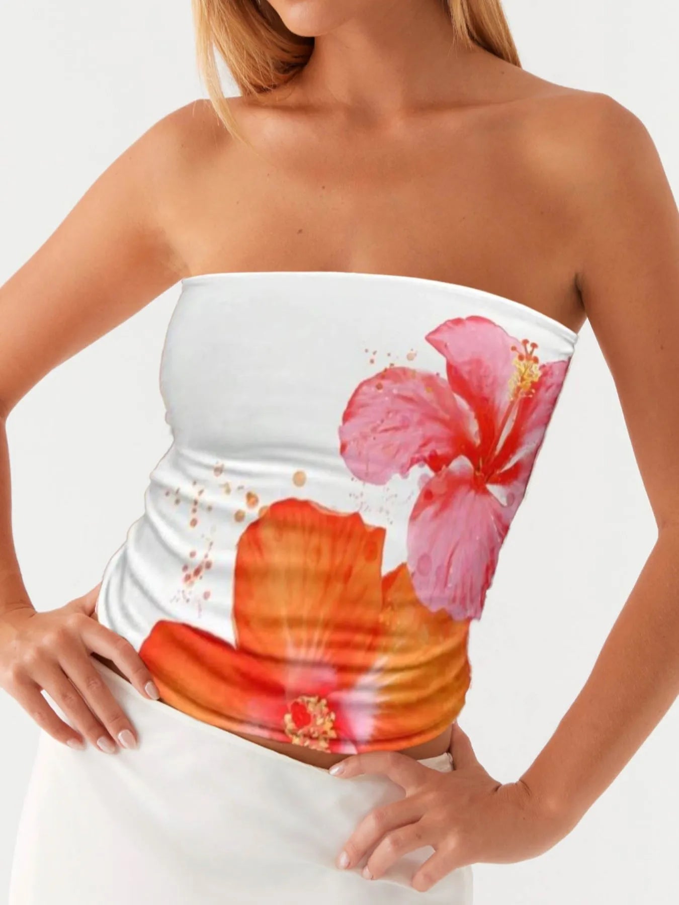Flower Tube Top White OutfitFlow